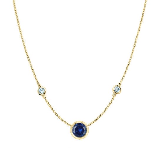 Trio Station Layering Necklace/ 14k Gold Finish Sapphire Necklace/ 3 Stone Bezel Set Diamond Chain Necklace/Anniversary Gift/Wedding Jewelry