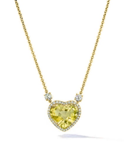 CITRIN DIAMOND CUT Love Heart Pendant Necklace With Chain With Free Gift Box,Diamond Heart Pendant,14K Gold Plated Over Necklace Jewelry.