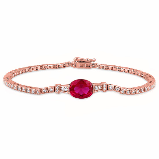 2.0ct Oval Ruby and White Moissanite Diamond Tennis Bracelet, 14KT Gold plated , Gemstone Bracelet for Women, Perfect Gift for Her