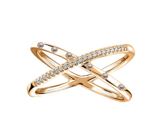 Real Round Moissanite Diamond Criss-Cross X Anniversary Ring, Crossover Sterling Silver Gold Plated Ring, Engagement Wedding Ring for women