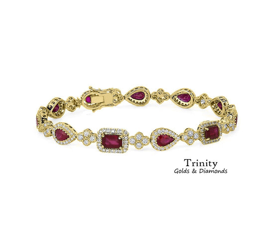 Ruby & Diamond Tennis Bracelet, 925 Sterling Silver Ruby Tennis Bracelet, 14k Gold White Gold Plated Tennis Bracelet, Gift For Her