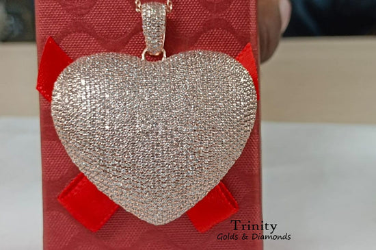 Pave Heart Pendant, Moissanite Heart Pendant, Big Heart Pendant, Silver Heart Pendant, Heart Necklace, Gift for Mom, Love Necklace, Gift