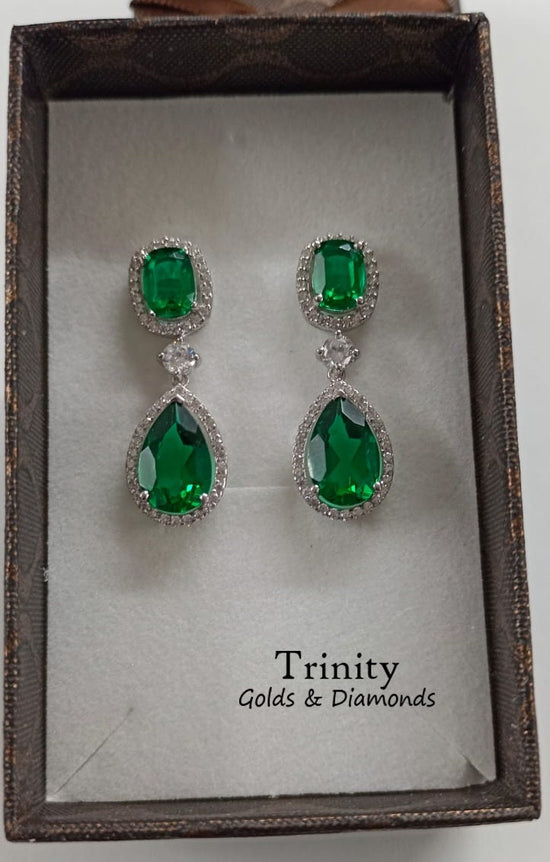 Emerald Dangle Earrings/ 14K Finish Emerald And Diamond Dangle Earring/ 925 Silver Diamond Dangle Earrings/ Wedding Bridal Earrings/ Gifts