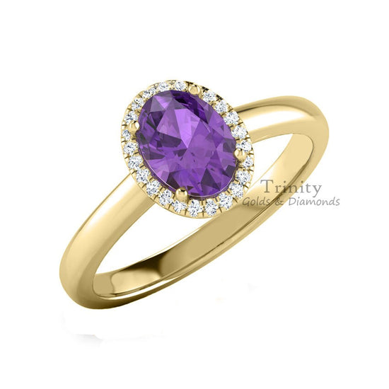 Oval Amethyst Ring, 925 Sterling Silver, Amethyst Ring For Women, Halo Ring, Diamond Engagement Ring, Birthstone Ring, Labor Day Sale, Gifts