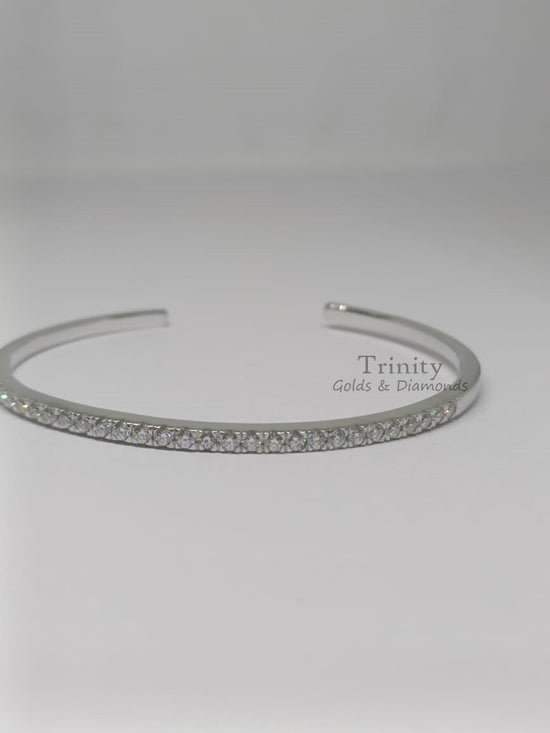 14k White Gold Plated, 3.00Ct Round Cut Moissanite And Diamond Bangle, Handmade Bracelet, Engagement Wedding Bangle Bracelet, Gift For Her