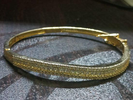 4.0Ct Moissanite Diamond Bangle Bracelet, Moissanite Diamond Bangle In 925 Sterling Silver With 14kt Yellow Gold Finish, Diamond Bangle