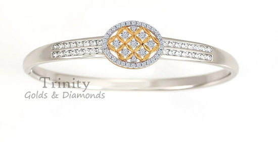 Bangle Bracelet for women • Two tone oval Hinged Bangle • Diamond Bangle • Gold Bangle • Anniversary Gift For Women