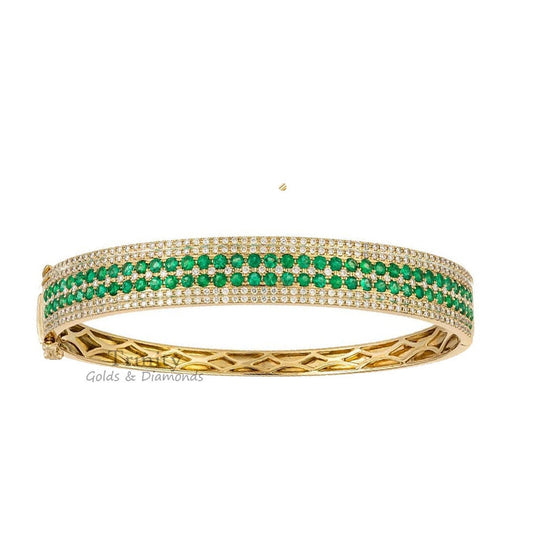 Diamond Bangle• Classic Emerlad and Moissanite Diamond Bangle Bracelet for Women • Anniversary Wedding Gift • Gemstone Bangle Bracelet