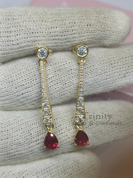 Ruby Drop Earring, 2.40 Ct Pear Cut Red Ruby & Drop Earrings, 925 Sterling Silver Prong Set Drop Earrings, Antique Silver Women&