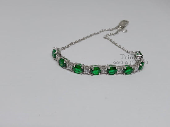 6.0CT Emerald Oval Cut Bolo Bracelet • Adjustable Chain Bracelet • Multistone Gemstone Bracelet • Perfect Gift for Women