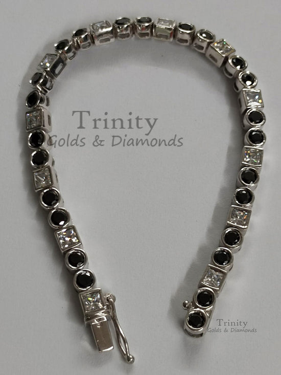 Black Silver Diamond Bracelet • Silver Tennis Bracelet • Black Tennis Bracelet • Black Diamond Bracelet• Silver Black Bracelet Gift For Her
