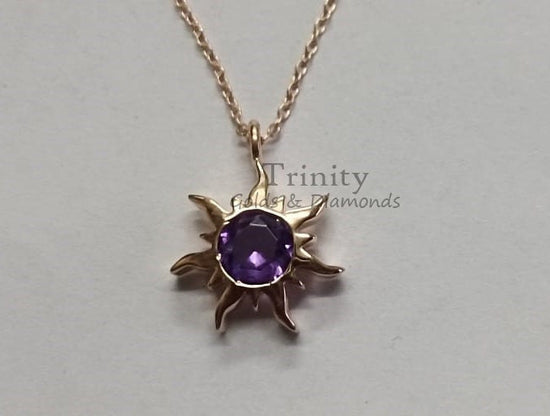 Amethyst Sun Necklace, Amethyst Sun Pendant Necklace, Dainty Purple Amethyst Sun Necklace, Sun Flare Delicate Everyday Necklace Pendant