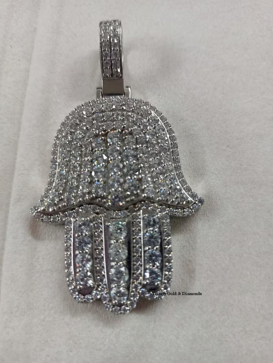 HAMSA PENDANT • Real Moissanite Diamond Hamsa Hand Pendant In Sterling Silver • Big Hamsa Pendant • Relegiuos Hamsa pendant Perfect Gift