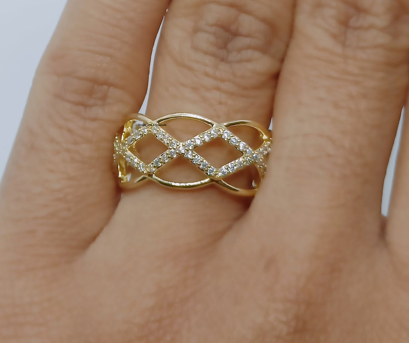 0.50CT Diamond Crossover Ring For Women, Natural Diamond Ring, Silver Ring, Statement Ring