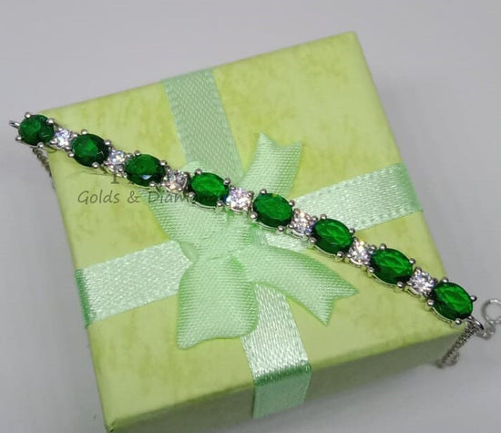 6.0CT Emerald Oval Cut Bolo Bracelet • Adjustable Chain Bracelet • Multistone Gemstone Bracelet • Perfect Gift for Women