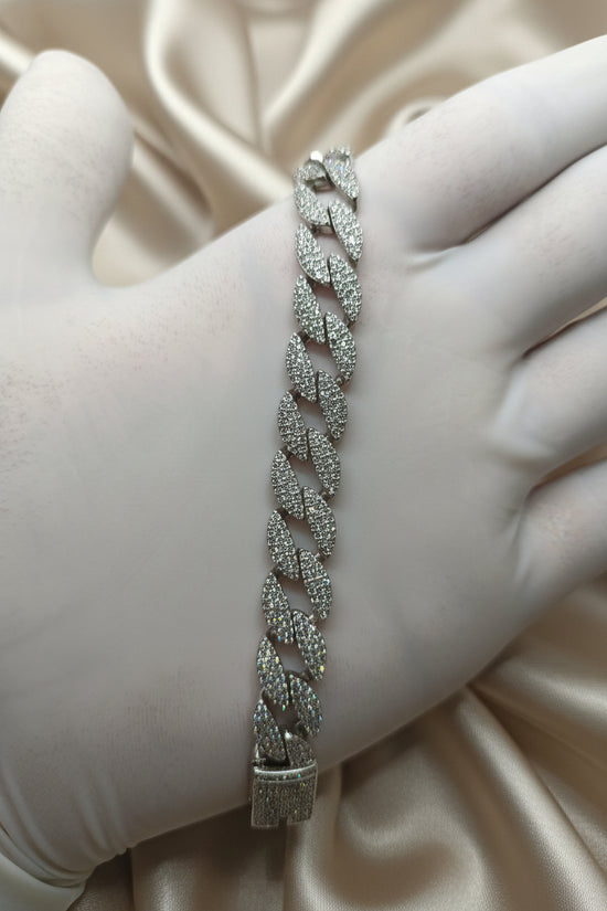 MOISSANITE CUBAN BRACELET ,Silver Bracelet Cuban Link Chain - Round Diamond Prong Set 10.80mm width 925 Sterling Silver Bracelet