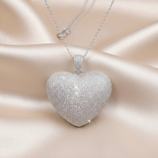50.0MM Big Heart Pendant Necklace • Moissanite Pave Heart Pendant • Puffed Diamond Heart Pendant, Heart Gift for Valentines day