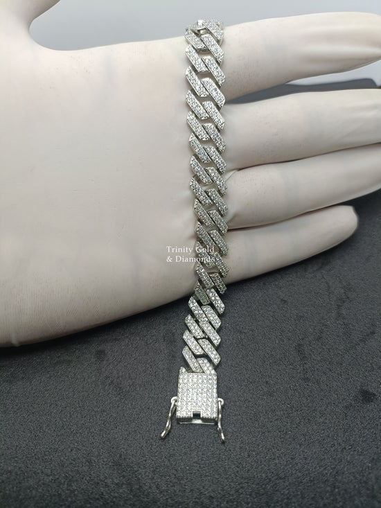 12mm Hip-Hop Style Cuban Chain Bracelet for Men - 925 Sterling Silver • Moissanite Cuban Chain Bracelet for Him • Perfect Birthday Gift •