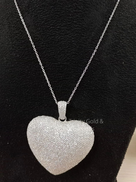 50.0MM Big Heart Pendant Necklace • Moissanite Pave Heart Pendant • Puffed Diamond Heart Pendant, Heart Gift for Valentines day