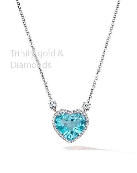 Blue TOPAZ HEART NECKLACE • Moissanite Heart Pendant Necklace With 18 Inch Chain • Anniversary Or Birthday Gift for Her • 15MM in Size