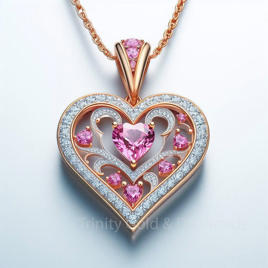 Art Deco MOISSANITE DIAMOND HEART Pendant • Gemstone Diamond Heart Pendant • Gift For Women Necklace • Heart Jewelry • Valentine Gift