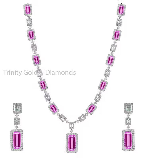 Emerald Cut Aquamarine Necklace Set • Moissanite Diamond Necklace in 925 Sterling Silver • Birthstone Necklace • Perfect Gift for Mom