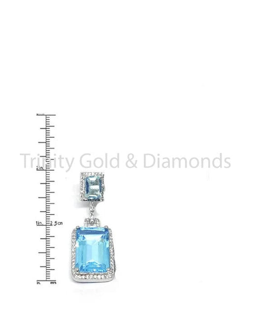 BLUE TOPAZ EARRINGS, Antique Earring, Emerald Cut Dangling Party Wear Earring, Topaz Cut Earring With Charming Earrings, Matching Necklace