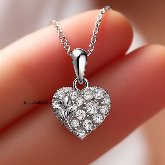 Heart Pendant For women • Dainty Heart Charm Pendant For Her • Two Tone Heart Pendant • Heart With Leaf • Perfect Gift for Girl/Women