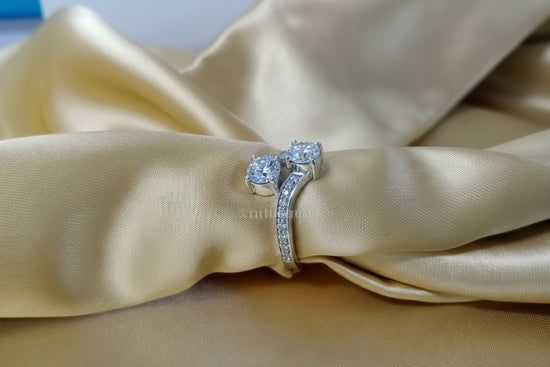 Bypass Ring For Women | Two Stone Moissanite Diamond Engagement Ring for Women With GRA Certificate | Perfect Gift for Her
