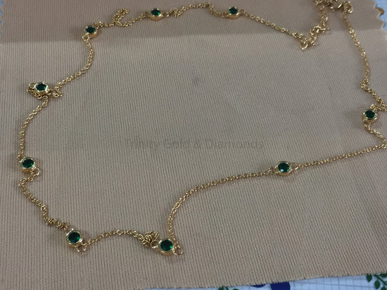 Layered Chain Necklace • Station Diamond Necklace for Women • Bezel Set Green Emerald Chain Necklace for Her • 18 Inch With Cable Chain