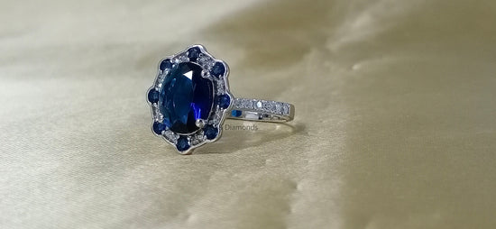 Oval Gemstone Wedding Ring • Vintage Blue Sapphire Engagement Ring • Handmade Women&