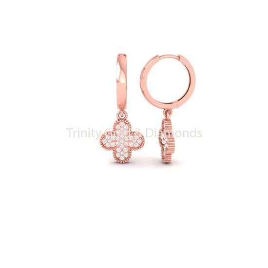 Clover Shape Hoop Earring For Women • 14KT Yellow Gold Over 925 Sterling Silver • Perfect Gift For Women • Size-30mm • Moissanite Hoops