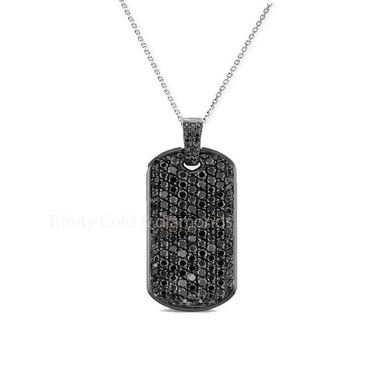 Black Dog Tag Pendant Necklace for Him and Her • Paved Dog Tag Pendant in 925 Sterling Silver With Cable Chain • Unisex Birthday Gift