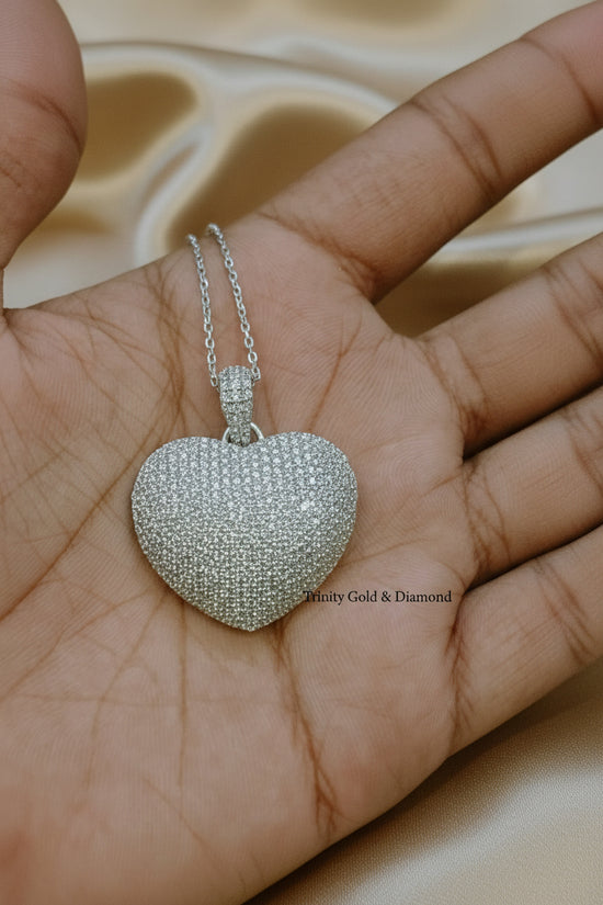 38mm Big Heart Pendant Necklace • Valentines Day Gift • 4.20CT Pave Diamond Heart Pendant Necklace • Lab Grown Diamond Heart Pendant Gift