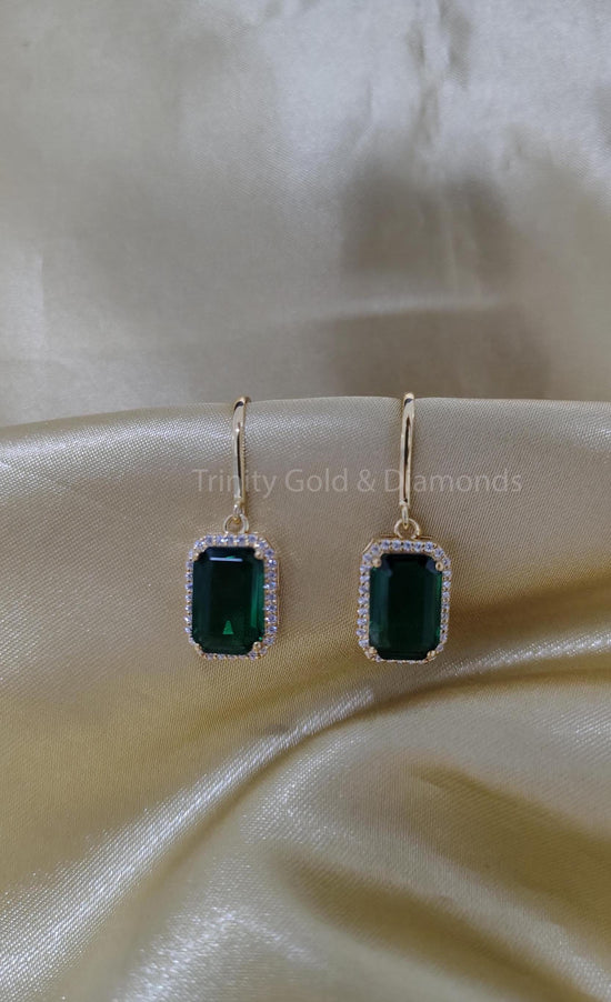 Emerald Cut Green Emerald Earrings • Art Deco Earrings • Halo Moissanite Earrings • Wire Earrings • Dangle Drop Earrings • Anniversary Gift