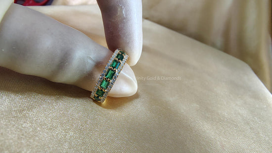 Baguette Stacking Ring • Vintage Wedding Band • Green Baguette and Round Half Eternity Band Art Deco Moissanite Band• Anniversary Gift