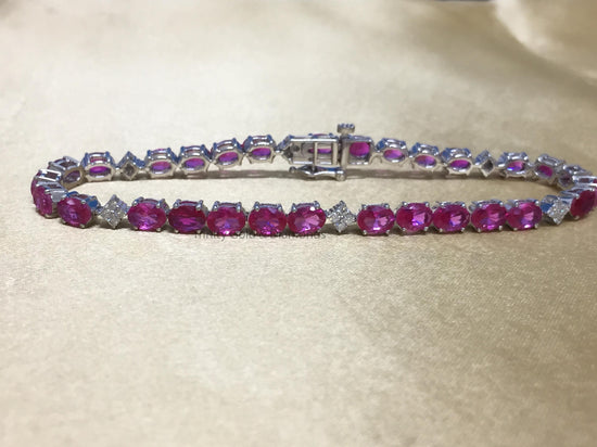 Ruby Tennis Bracelet/ 925 Sterling Silver/ Tennis Bracelet/Oval Cut Gemstone/ Ruby And Diamond Jewelry/ Wedding Bracelet/ Gift For Her