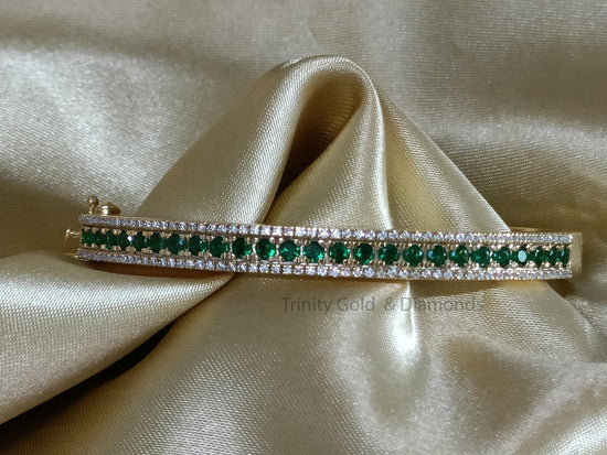 Moissanite Bangle Bracelet for Women • Green Round Emerald Cut Classic Bangle Bracelet for Her • Anniversary Gift • Three Row Bangle •