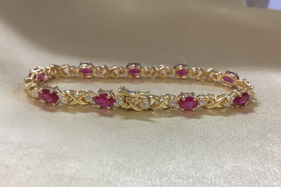 Oval Ruby Tennis Bracelet for Women • 6 x 4 Ruby and White Moissanite Silver Tennis Bracelet • Anniversary Gift Size-7"• Statement Bracelet