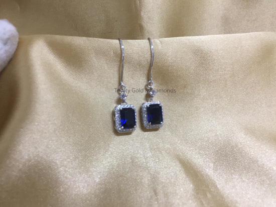 Sapphire Dangle Earrings • Emerald Cut Blue Sapphire and White Moissanite Diamond Earring For Women • Wedding Anniversary Gift • Wire Earr