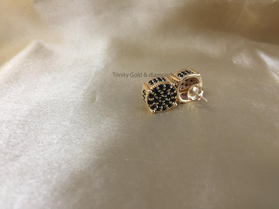 Black Stud • Mens Black Stud Earrings with Screw Back • Size 11.80mm • Flower Shape Cluster Unisex Stud Earrings • Perfect Birthday Gift