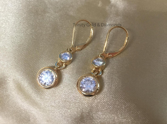 Bezel Earring For women • Diamond Earrings • Solitaire Earrings • Lever Back Earrings • Gift for Women • Two Stone Dangle Earrings