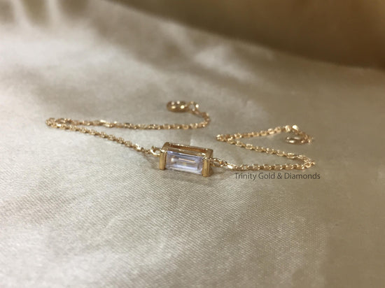 Chain Bracelet • Charm Bracelet • Minimalist Baguette Diamond Bracelet For Girl • Dainty Chain Bracelet • Birthday Gift for Her