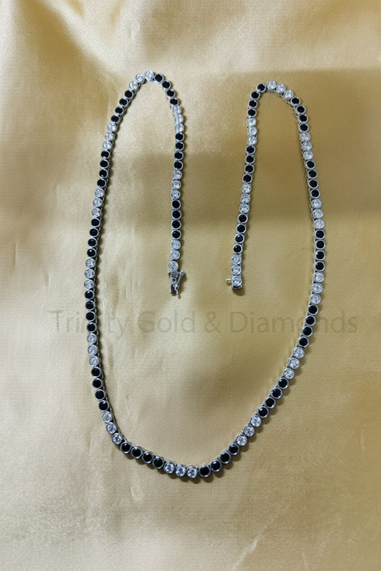 Bezel Set Necklace For Women • Blue Sapphire and White Moissanite Bezel Set Tennis Necklace for Her • Wedding Chocker Necklace • 3.0mm Stone