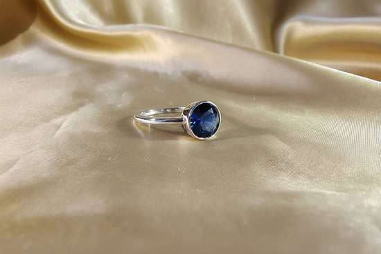 8.0mm Blue Sapphire Ring • Solitaire Bezel Set Ring • Single Stone Ring • Handmade Bezel Set Ring for Women • Christmas Gift • Size-5-12 USA