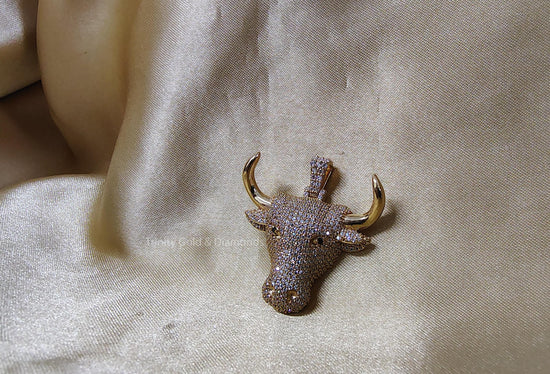 Moissanite Diamond Big Bull Face Pendant • Hip Hop Bling for Statement Style • Lab Grown Diamond Pendant • Statement Lab Grown Pendant