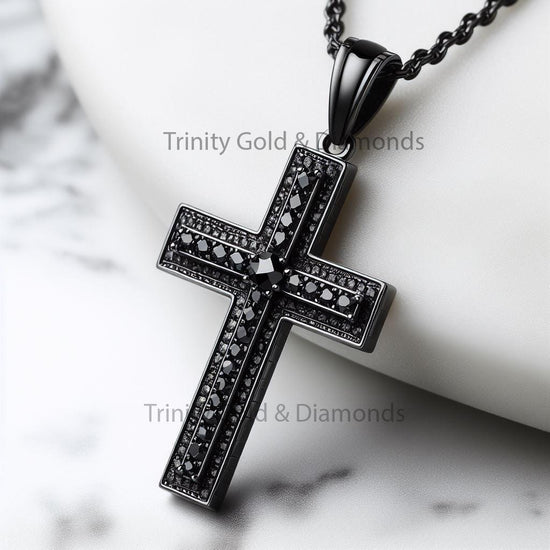 Cross Pendant for Men • Large Sterling Silver Black Double Cross Pendant • Perfect Christmas Gift • Statement Jewelry • Hip Hop Cross