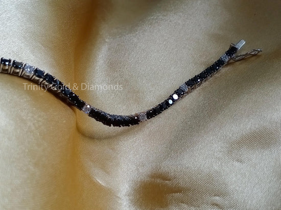 Tennis Bracelet For Women • Black and White Diamond Silver Tennis Bracelet • Moissanite Diamond Tennis Bracelet • Anniversary Gift • Size-7"