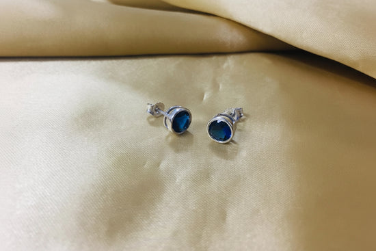 Blue Sapphire Bezel Stud Earrings • Stud Earrings • Dainty Stud Earrings Small Stud Earrings Tiny Stud Earrings • Minimalist Earrings • Gift