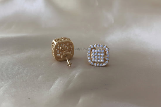 Stud Earrings • Moissanite Diamond Square Stud Earring for Women • Halo Stud Earrings with Screw Back • Anniversary Gift for Her • 16.0mm